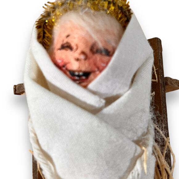 Annalee Figurine Vintage Nativity Baby Jesus 4” Wooden Manger - Picture 2 of 6
